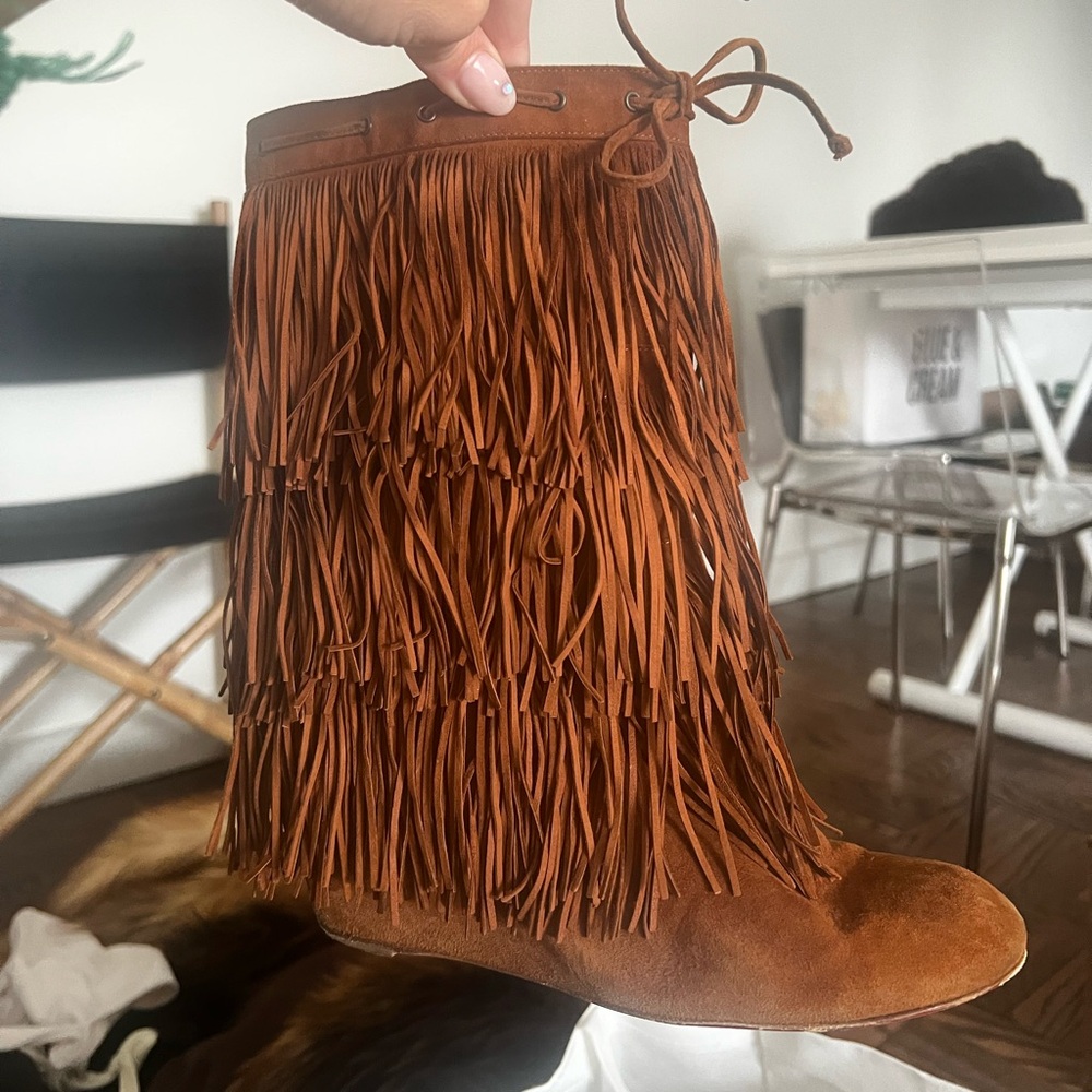 Christian Louboutin Brown Fringe Wedge Boots